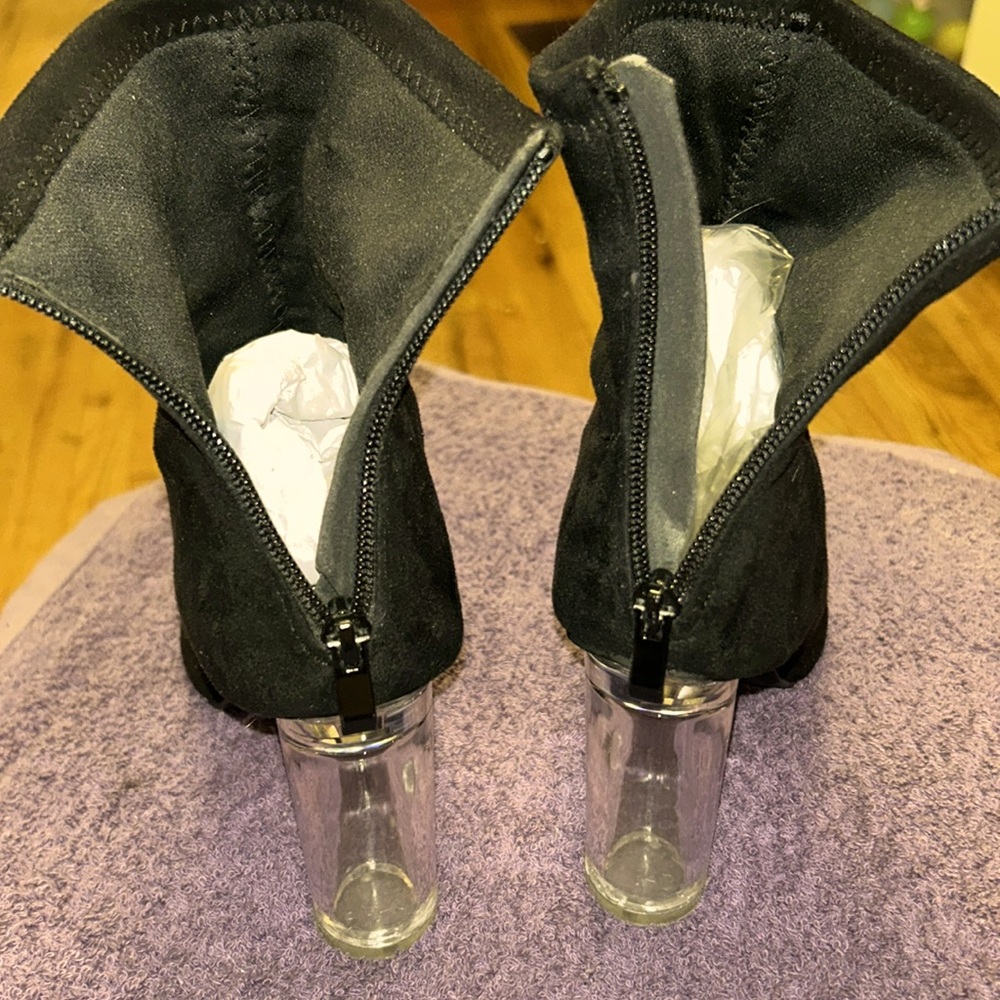 Charlotte Russe Black shoe peek a boo toe out clear heel pumps size 8